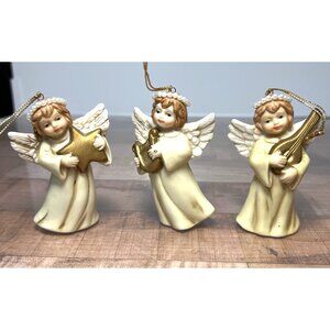Vintage Porcelain Angel Christmas Ornaments Set Of 3 Musical Figurines